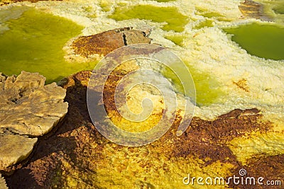 Dalol, Dankakil Depression. Volcanic hot springs of Ethiopia. Earthâ€™s lowest land volcano. Stock Photo